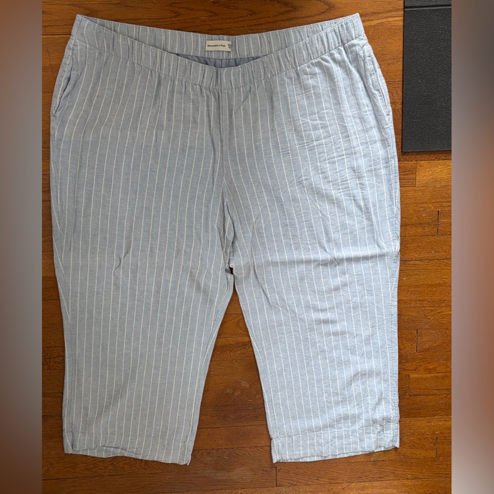 Abercrombie and Fitch Blue and White Striped Culottes Wide Leg Linen Pants - Picture 5 of 6